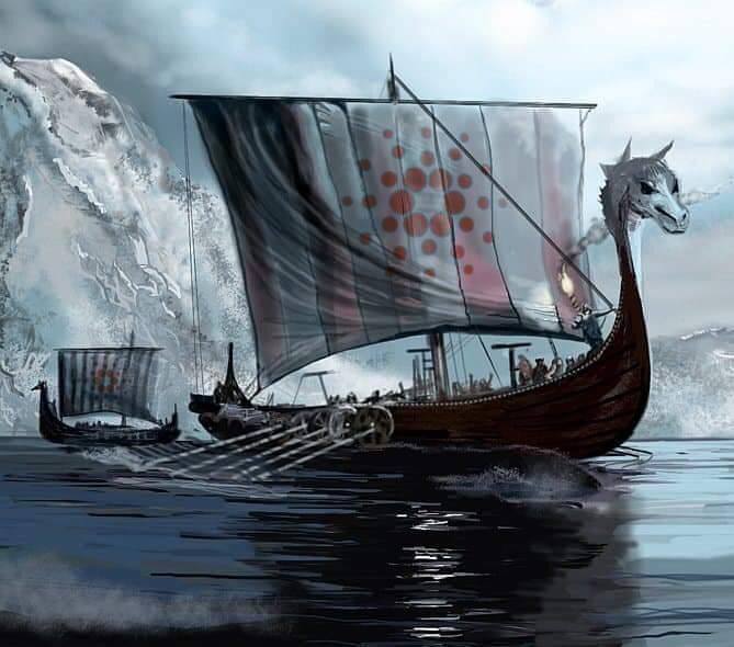 A Viking sailboat with the Cardano symbol on the sail